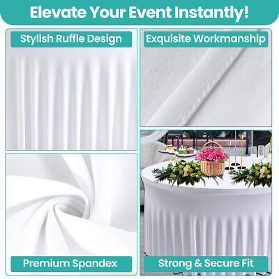60 Zoll Runde Rüschen Tischdecke Tuch Schwarz Weiß Stretch Tischdecke Hochzeit Party