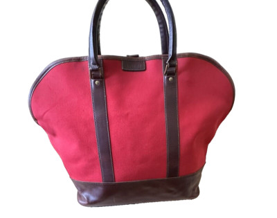 HARTMANN TOTE TRAVEL CARRY ON BAG HEAVY CANVAS LEATHER RED/BROWN XLARGE LOCK KEY