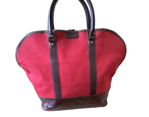 HARTMANN TOTE TRAVEL CARRY ON BAG HEAVY CANVAS LEATHER RED/BROWN XLARGE LOCK KEY
