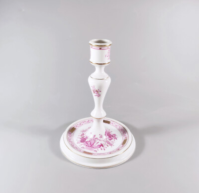 HEREND, RASPBERRY INDIAN BASKET CANDLE HOLDER, HANDPAINTED PORCELAIN ! (J341)