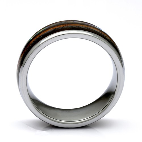 Tungsten Ring With Hawaiian Koa Wood And Abalone Inlay, 8mm Comfort Fit Wedding - Picture 3 of 4