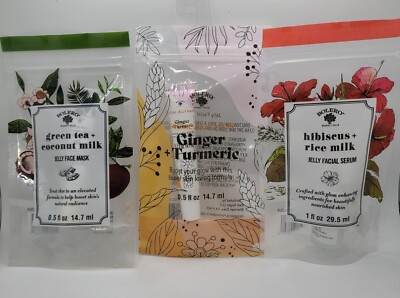 3pk Bolero Jelly Face Masks (Green Tea+Coconut,  Tumeric+Ginger, Hibiscus+Rice)