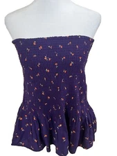 URBAN OUTFITTERS Purple & Orange Floral Smocked Tube Top Ruffle Peplum Small