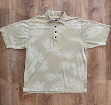 Tommy Bahama Hawaiian Polo Shirt Size Medium Silk Cotton Beige Hibiscus Textured