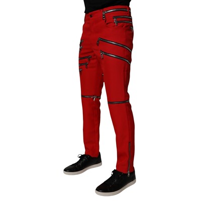 パンツ DOLCE&GABBANA red coating pant DOLCE & GABBANA Pants Red Zipper Embellished Straight Trouser IT48