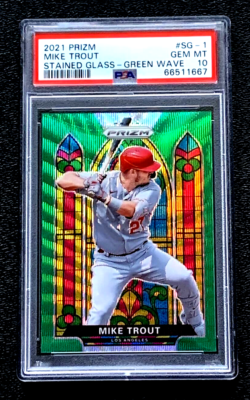 PSA 10 GEM MINT 2021 MIKE TROUT PRIZM STAINED GLASS GREEN WAVE #SG