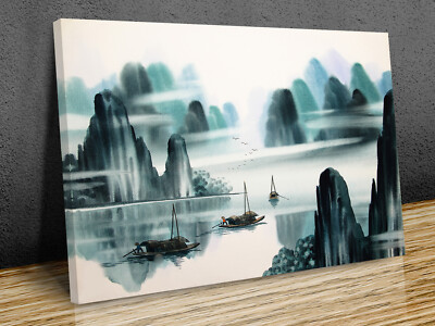 Chinesische Landschaft Aquarell Gemälde Leinwanddruck Kunst gerahmt oder nur Druck  
