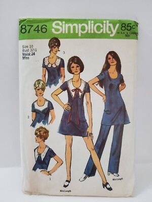 Simplicity 8746 Size 10 Bust 32.5 Inches Cut and Complete 1970