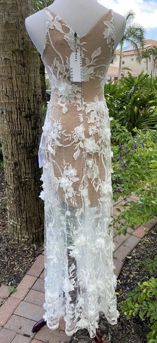 Dress The Population Sidney Dress Floral Appliqué Sheer Lace Nude/White SZ S NWT - Picture 4 of 19