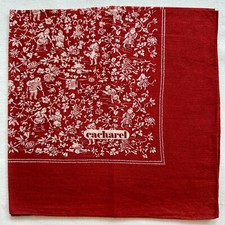 VTG Handkerchief Red Cotton Line Art People's Life  Floral Flourish Bandana 21"