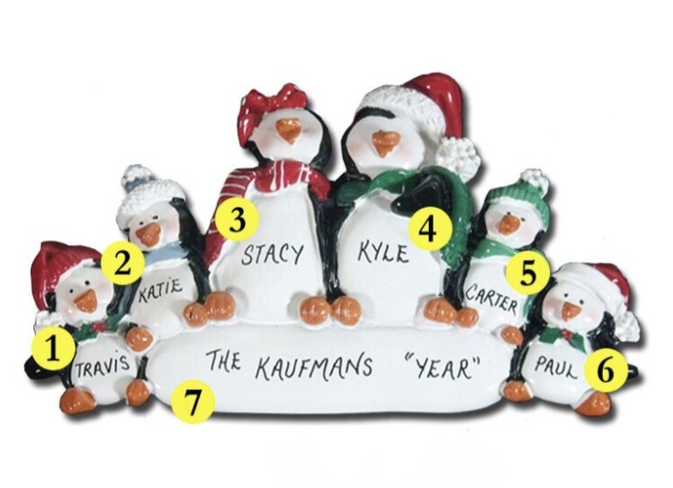 Personalized Penguin Family of 6 Christmas Ornament | eBay