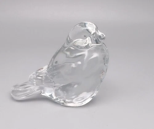 Fenton Signed Art Glass Bird Sparrow Figurine Clear Glass Vintage