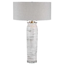 Luxe Ceramic White Birch Bark Table Lamp Modern Organic Texture Natural Woodland