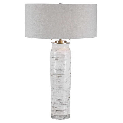 Luxe Ceramic White Birch Bark Table Lamp Modern Organic Texture Natural Woodland - Picture 1 of 10