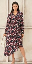Bnwt sz14 Jenerique @ Silk Fred wrap Ruffle Midi dress Burgundy multi print £45