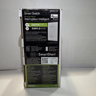 Jasco Zwave Smart Switch Interrupter Intelligent JAS46562 White