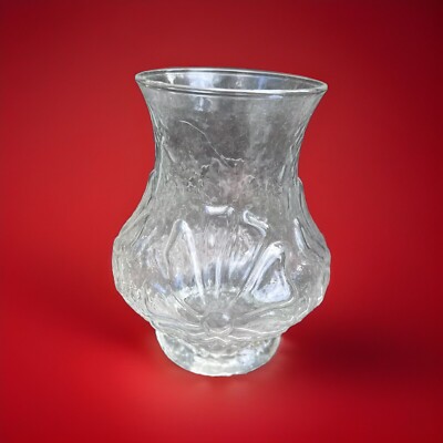 Vintage Anchor Hocking Daisy Rain Flower Vase Clear Embossed Glass