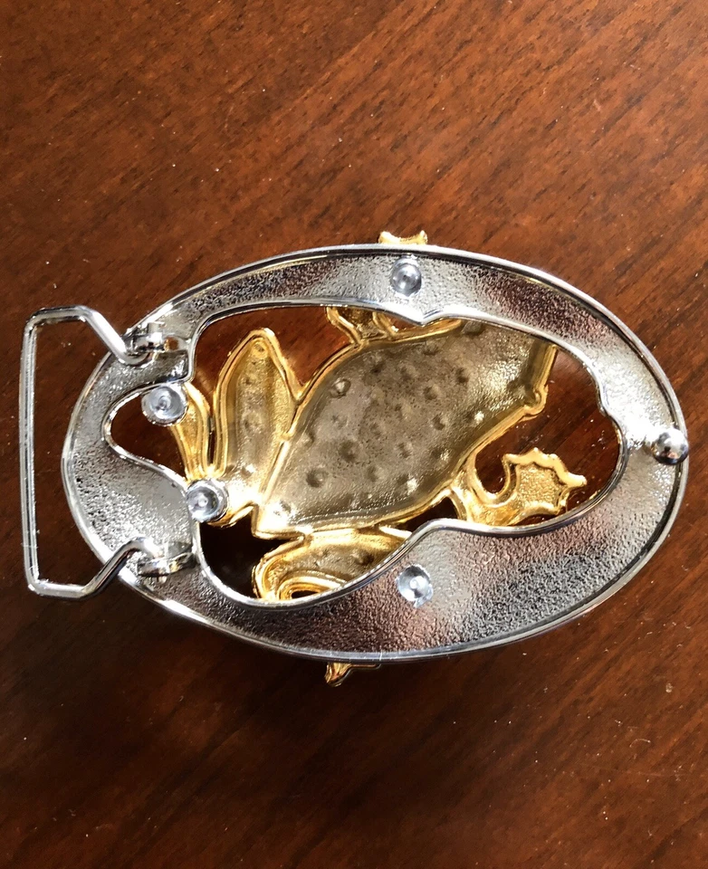 Hebilla de cinturón para mujer marrón estrás rana sapo reptil elegante insecto metal” Foto 2 de 2