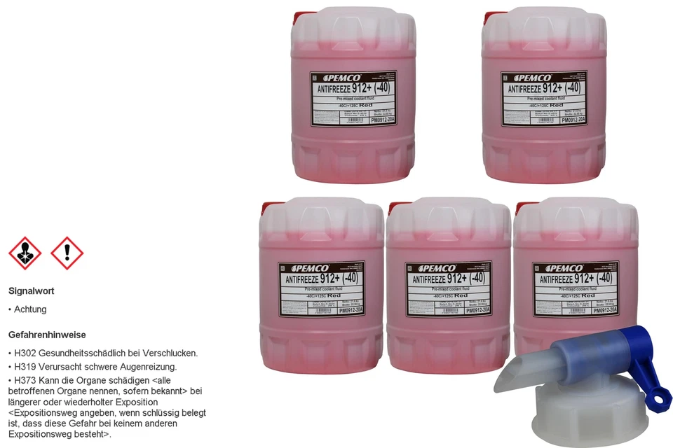 PEMCO Antifreeze 912+ 20-Liter -40 G12+ Kühlerfrostschutz - Rot (PM0912-20)