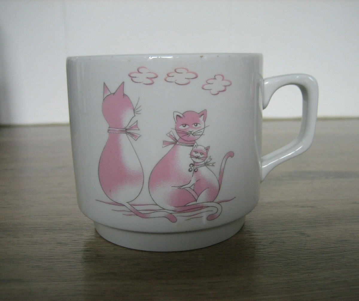 Tasse Vintage Tognana Pour Enfant - Décor Chat Multicolore - En Porcelaine Made In Italy - Occasion