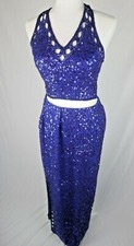Scala Purple Silk Beaded Sequin Sleeveless Evening Formal Dress Size M 2 pc Prom