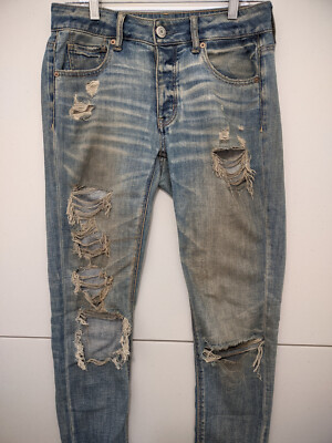 American Eagle Jeans Womens 0 Tomgirl Button Fly Distress Destroy Thrash Grunge