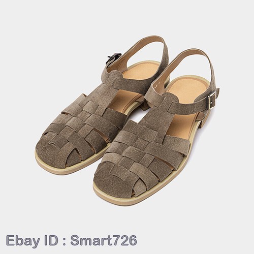 Closed Toe Sandal Knit Buckle Slingback Real Leather Men Shoes Retro Roman Style - Picture 16 of 26
