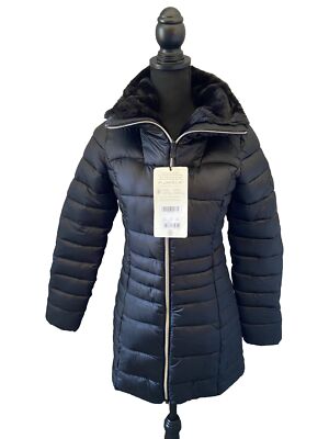 Save The Duck Iris Puffer Coat Faux Fur Collar XXS Black NWT Quilted Insulated