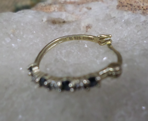 Sterling Gold Dark Blue Spinel Diamond Accent Hoop Earrings - Picture 6 of 7