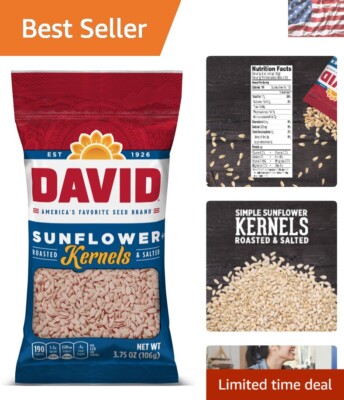 Satisfy Your Hunger with DAVID Roasted Sunflower Kernels 3.75 oz for Snacking!