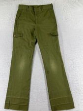 VINTAGE Boy Scouts Pants Youth 26 Green Official Uniform Cargo Unhemmed 26x31