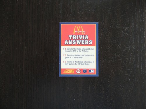 1990 Score McDonald s Trivia Baseball Card 15 Promo Test Complete Set 