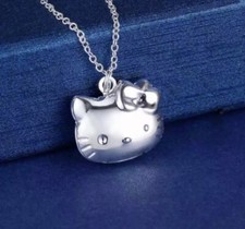 Silver Style Hello Kitty Necklace Locket w/Free Jewelry Pouch