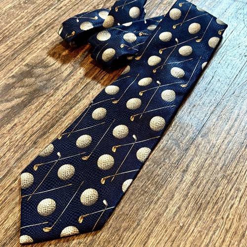 Navy Blue Golf Tie, Dillard’s Roundtree & York, 100% Silk, Handmade In Italy - 第 1/24 張圖片