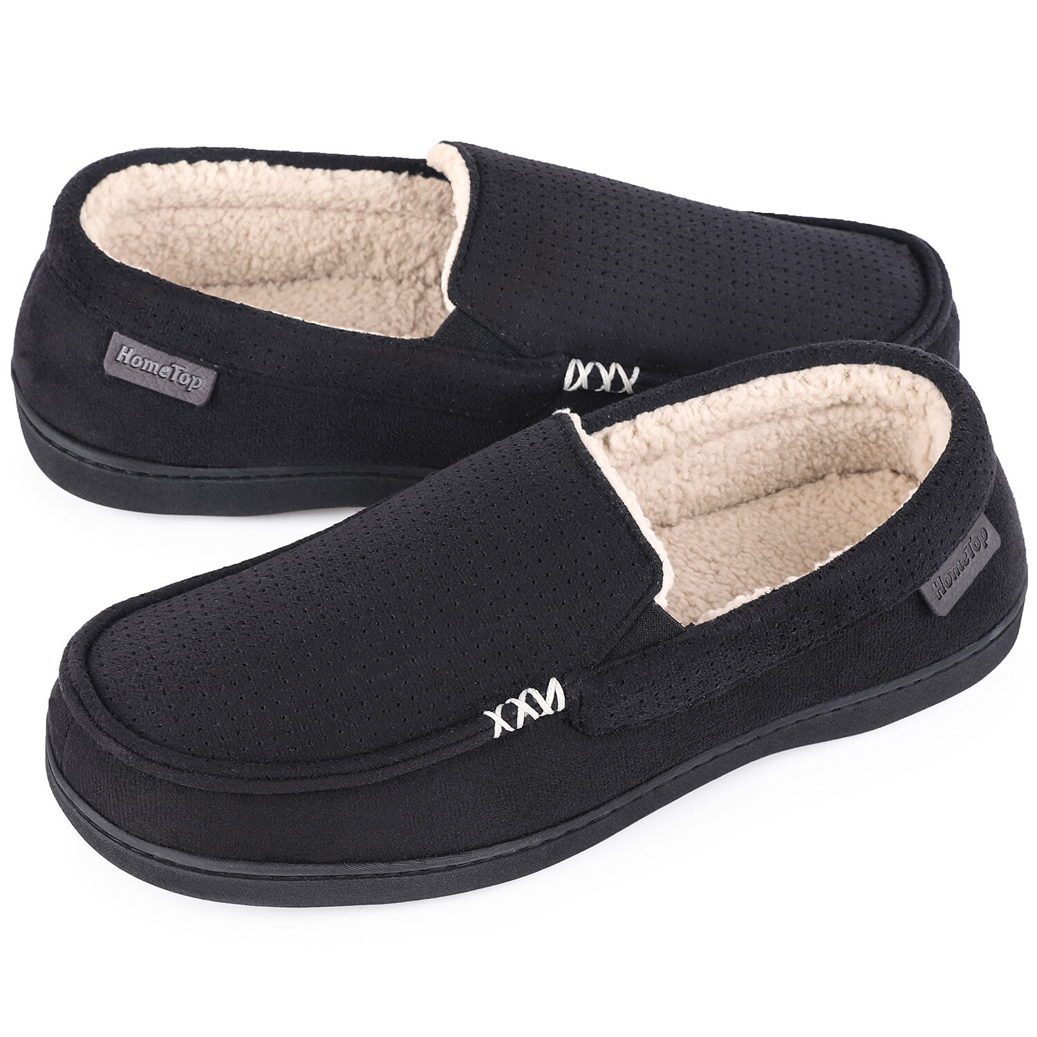 HomeTop Mens Moccasin Sherpa Slippers 