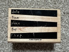 Party Invitation Rsvp Wooden Rubber Stamp, 3 X 2 , Used