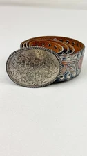 STREETS AHEAD WOMEN'S TOOLED RED ROSES STUDDED LEATHER BELT - 63052 - 44 inch