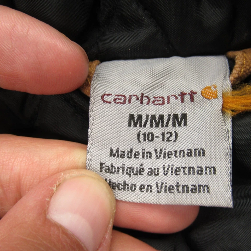 Chaqueta Carhartt Niños Mediana 10/12 Marrón Pato Lona Edredón Forrado Aislante Con Capucha Foto 4 de 4