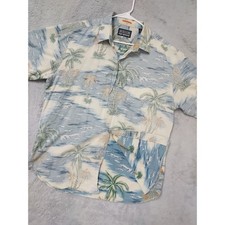 Reyn Spooner Shirt Mens XL Hawaiian Palm Tree Reverse Print Blue Cream Beach