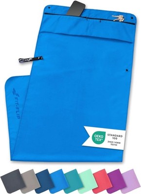 Fit Flip -Piece Towel Set with Zip Pocket + Magnetic Clip + Extra Sports Towel,