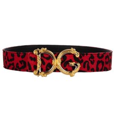 DOLCE & GABBANA DG Barocco Oro Logo Leopardato Jacquard Cintura Pelle Rosso Nero