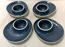 Vintage Figgjo Norway Blue Egg Cups W Attached Saucers Set Of Four