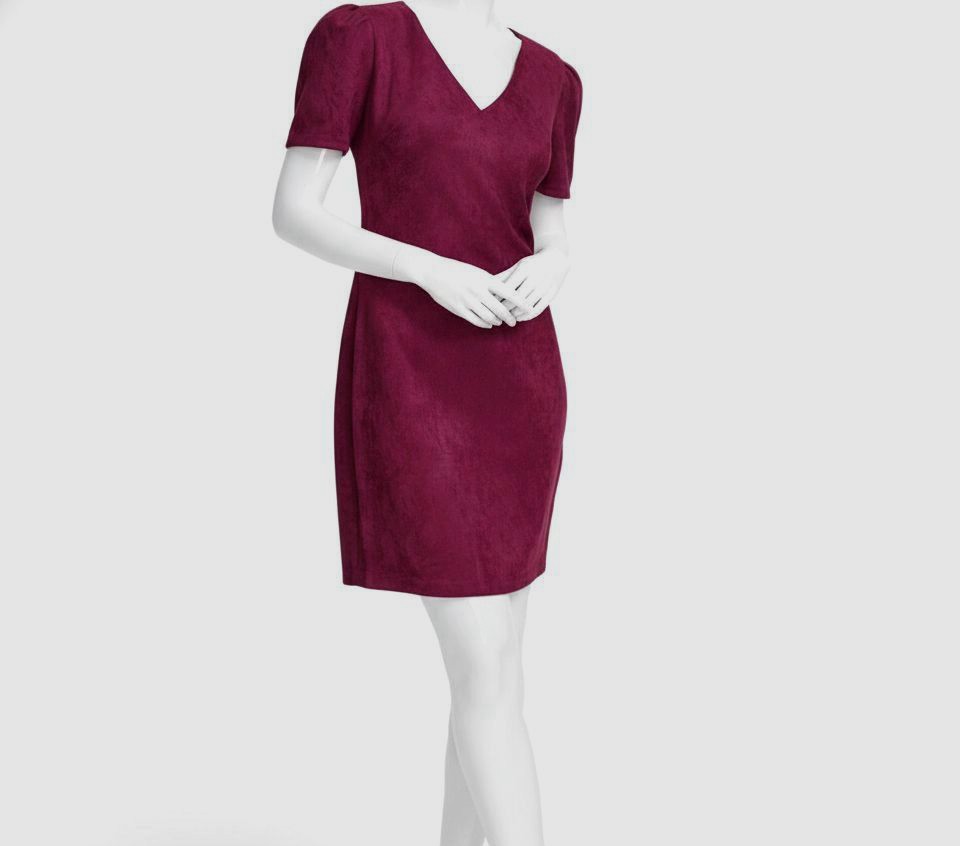 leah gotti red dress Kensie Women's Short-Sleeve V-Neck Sheath Dress - Wine