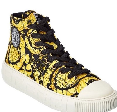 Versace Versace Greca High Top Yellow Black Barocco Sneakers Women 37.5 New