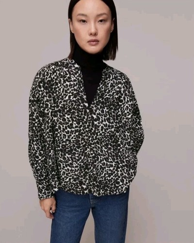 WHISTLES Shadow Leoparden Print Bluse Shirt UK14 Rüschenkragen Langarm  - Bild 3 von 12