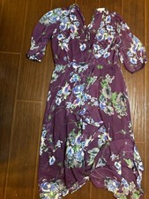 CALVIN KLEIN Womens Purple Elbow Sleeve Tea-Length Evening Faux Wrap Dress 14