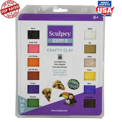 Craft Oven Bake Polymer Clay Set 14Count Kid Adult Non Toxic Easy Use Multicolor