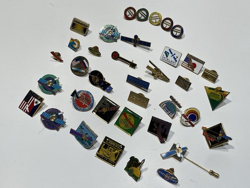 Vtg Satellite Aerospace Lapel Pin Lot 36pc Loral Globalstar Telstar Intelsat