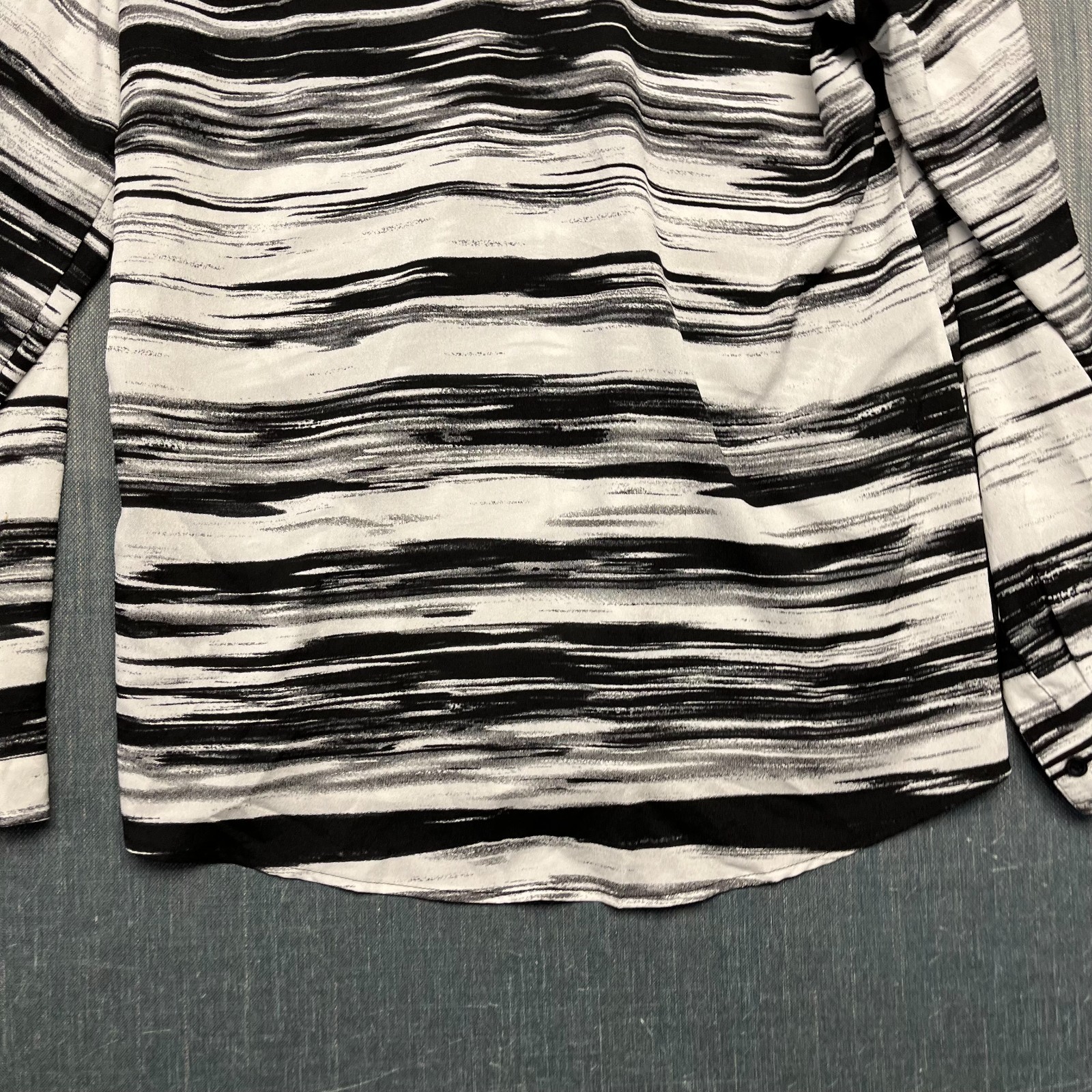 Calvin Klein Women's Blouse Size M Black White Abstract Stripe 100% Polyester thumbnail 5