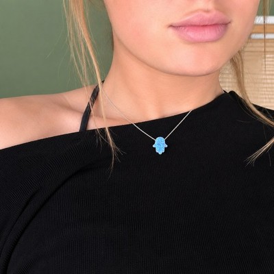 Opal Hamsa Hand of Fatima Necklace Protection Luck 14k Gold Vermeil 925 Silver